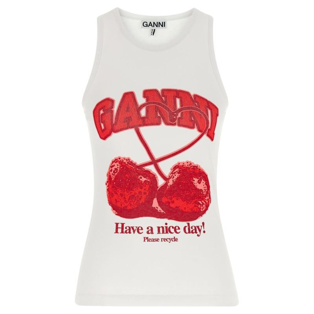 Ganni Red Organic Cotton Tank Women's Tops